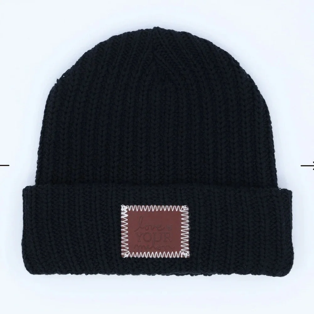 LOVE YOUR MELON Beanie Hat Cuffed Style Cotton Black with White Men’s Women’s